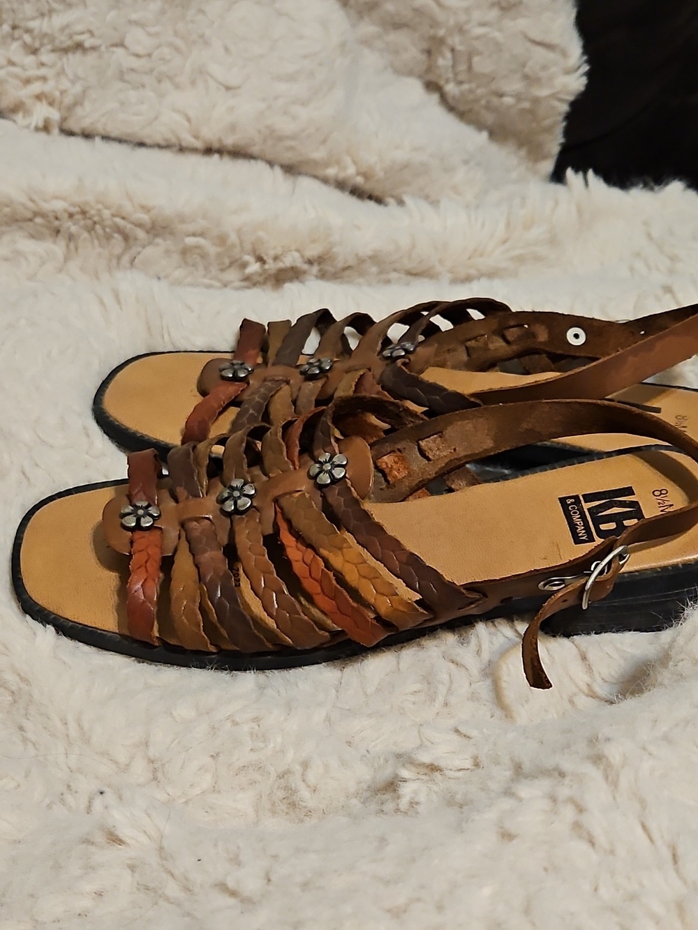 KB Collection Women's Braided Multi-Strap Tan/Brown Slingback Sandals